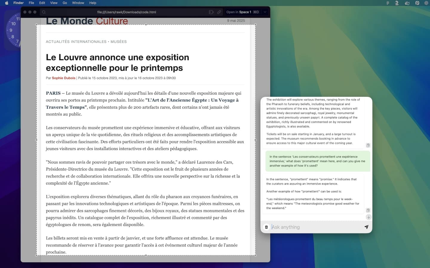 MacCopilot interface explaining the French word 'promettent'